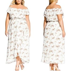 City Chic Floral Ruffled Stretch Off Shoulder Maxi Dress Plus Sz 24 White